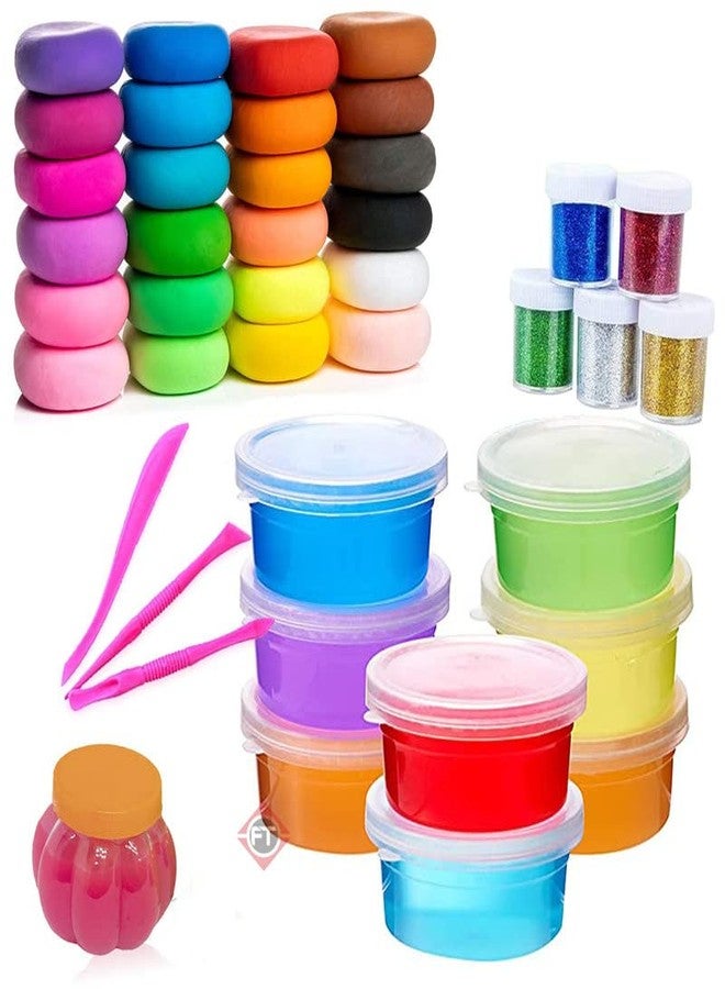 Firstly Traders Air Dry Clay Modelling Clay with 6 pcs Crystal Slime Glitter and Sculpting Tools+ 1pc Slime Pot Colorful Combo - Image 1
